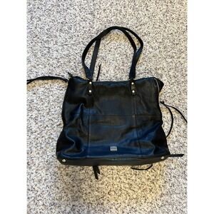 New Kooba Everette Tote Shoulder Bag Black Leather Expandable Gold Hardware